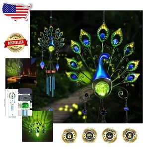 Elegant 53.5" Solar Peacock Wind Chimes with LED Light for Outdoor Ambiance - Picture 1 of 8