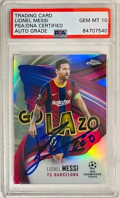 2021 Topps Chrome Signed Lionel Messi Barcelona Refractor #GOL-LM PSA/DNA Gem 10 - Image 1 of 3