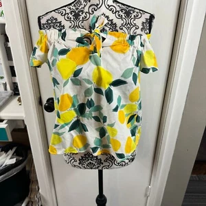 Who What Wear Lemon Print Tie Front Off The Shoulder Shirt size XS - Picture 1 of 7