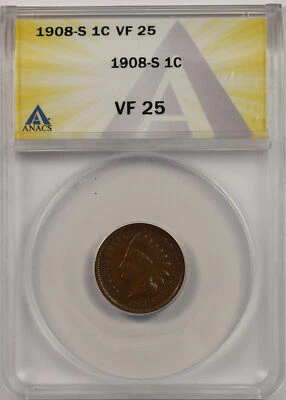 1908-S Indian Head Penny 1C VF 25 ANACS - Image 1 of 4