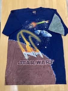 Vintage 1990s Star Wars Tie Dye T-Shirt - Episode 1 Naboo Starfighter - Mens L - Picture 1 of 6