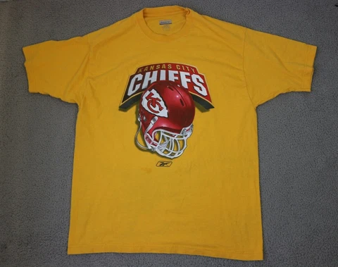 Kansas City Chiefs Shirt Reebok Football Helmet Yellow Men's Size Large Cover