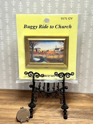 Casa de muñecas miniatura Jacqueline's #9171 paseo en buggy a iglesia cuadro marco dorado Foto 1 de 2