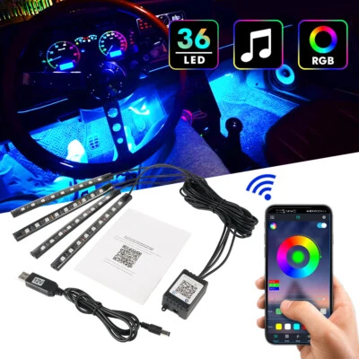 4x RGB LED Car Interior Footwell Strip Lights Bluetooth APP Music Control 5V - Image 1 of 4