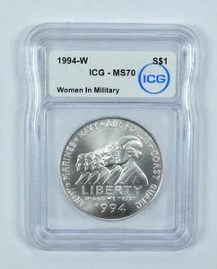 1994-W Women In Military Commemorative Silver Dollar MS70 ICG - Picture 1 of 5