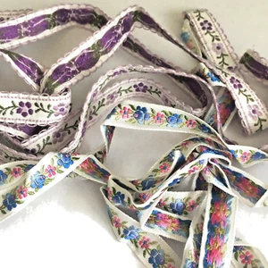 TWO ASSORTED TRIM LOT PURPLE BLUE FLORALS CRAFTS MILLINERY OLD STORE STOCK READ - Picture 1 of 3