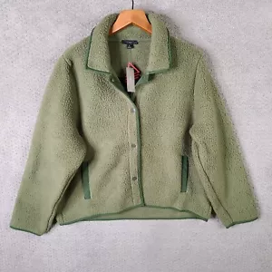 J Crew Jacket Women XL Green Polartec Thermal Pro Advanced Fleece Snap Front NEW - Picture 1 of 13