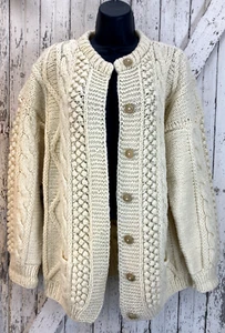 Flaherty Imports Chunky Cable Cardigan Sweater Open Fisherman Mohair Blend - Picture 1 of 7