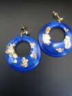 Handmade Earrings - Resin- Blue- Gold Leaf- Studs