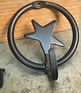 1 Iron Steel Star Wall Plate 1" Hook Hanger 2 7/8" Circle Rustic New w Mnt Screw - Picture 1 of 7