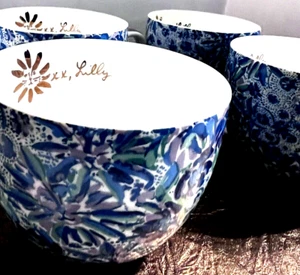 (4) Lilly Pulitzer Abstract Floral Design Large Cups Tea Coffee Multi-Color - Picture 1 of 14