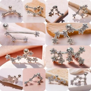 Sparkling Celestial Star Silver Cartilage Earring with Zirconia Stones Cute Gift - Picture 1 of 31