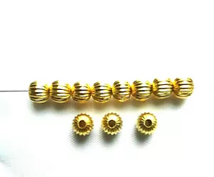 SALE 400 Bright 10K Gold plate 6mm Corrugated Round spacer beads- Better quality - Picture 1 of 2