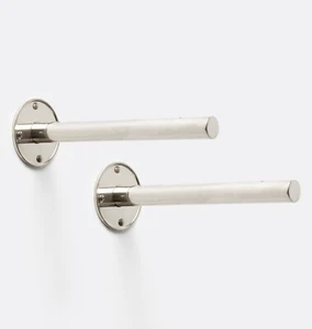 NEW Set 2 Rejuvenation 10" BRASS ROD SHELF BRACKETS, Polished Nickel Finish - Picture 1 of 5