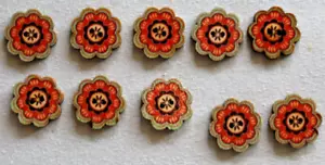 10 Flower Shaped 20mm Wooden Buttons - Picture 1 of 2