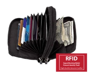 RFID Schutz Akkordeon Karte Ausweis 2 Reißverschluss Damen Leder Sekretär Geldbörse Münzbörse - Bild 1 von 9