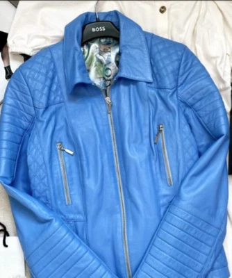 Chaqueta de Motociclista Issa Azul Cielo Suave Cuero Ecológico Acolchada Talla 42 Foto 1 de 4