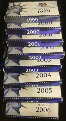 8 United States Mint Uncirculated Proof Sets 1999 - 2006, With State Quarters - Image 1 of 4