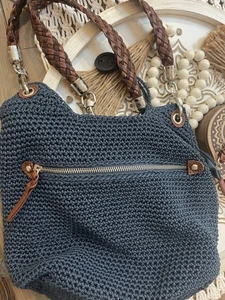 The Sak Original Navy Blue Crochet Hobo Retro Knit Shoulder Bag Purse - Picture 1 of 5