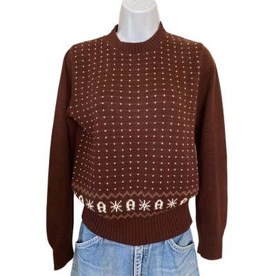 Suéter de Colección Años 70 80 Etienne Aiger Marrón Logo Boho Preppy Cottage Talla S Foto 1 de 4