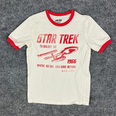 Star Trek Shirt Boys Size S 6/7 White Red Ringer 1966 Graphic Tee Retro Sci-Fi - Image 1 of 4