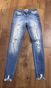 Kancan Damen Jeans Gr. 7 Blau Denim 7/27 Skinny Stretch Ankle Distressed - Bild 1 von 9