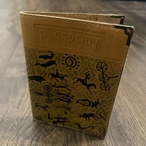 Leather Embossed /Painted Passport Cover Ancient Cave Drawings Made In Mongolia - Picture 1 of 13