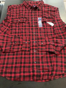 A New Mens George Red/Blk Plaid LS Shirt Flannel Cotton Blend SZ 2X - Picture 1 of 13