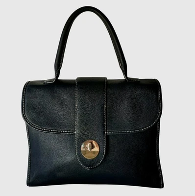 TALBOTS Pebbled Leather Top Handle Flap Front Satchel/ Shoulder Bag Black/GHW - Image 1 of 4