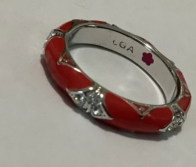Lauren G Adams Red Enamel Clear Cz’s SS High Risk Ring (121) Size 6 - Image 1 of 2