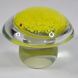 Vintage gelb gefleckter Pilz Briefbeschwerer mundgeblasen 2,5" T EUC  - Bild 1 von 4