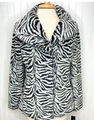 Alfani Faux Fur Animal Print Jacket P/M Lined Coat Zebra Tiger Mob Wife NWT — 第 1/4 张图片
