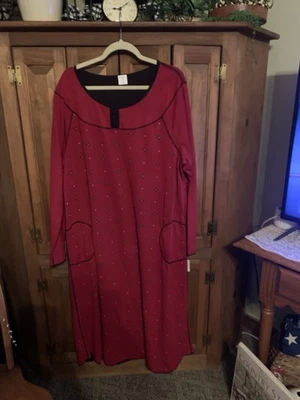 Croft & Barrow Intimates 2X Red Black Floral & Dots Long Nightgown Reversible - Image 1 of 4