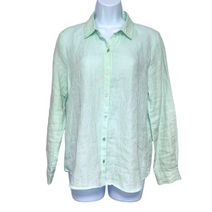 Eileen Fisher 100% Organic Linen Button Up Top Womens PS Mint Green Sustainable - Picture 1 of 8