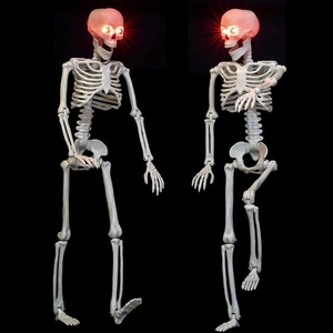 2 Pack 24 Inches Halloween Skeleton, Light Up Glowing Red LED Eyes Pose-N-Sta... - Picture 1 of 7