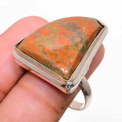 Unakite Gemma Fatto a Mano 925 Argento Sterling Gioielli Misura Anello 9 - Immagine 1 di 4