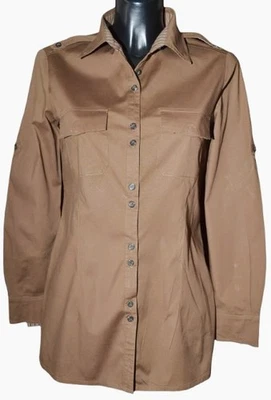 MANGO COLLECTION CARAMEL TAN LADIES SHIRT CONTRAST STRIPE COLLAR EURO MEDIUM - Image 1 of 4