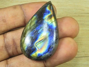 28X44X7MM Natural Labradorite Pear Crystal Cabochon Loose Gemstone 68Cts. - Picture 1 of 9