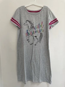 Cat & Jack Kids Girls Wild Dreamer Horse Graphic Short Sleeve Nightgown Gray XL - Picture 1 of 5