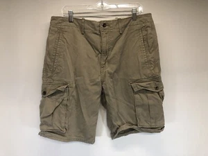 Levis Tan Cargo Shorts Mens 34 waist Zip Fly Flat Fronts 10” Inseam EUC - Picture 1 of 5