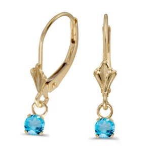 14k Yellow Gold Round Blue Topaz Lever-back Earrings - Picture 1 of 3