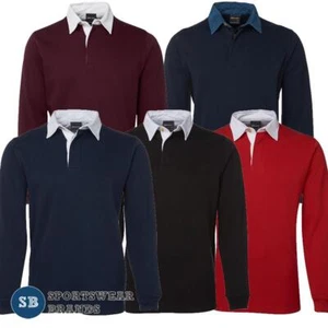 Mens Rugby Shirt Polo Top Sports Jumper Long Sleeve Thick Casual Contrast New 3R - Picture 1 of 21