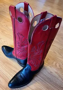 Women's NOCONA 19" COWBOY BOOTS Black & Red Uppers 9.5C Narrow USA Made! - Picture 1 of 8