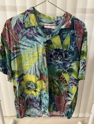 Camisa Hawaiana De Colección Jams World Para Hombre Grande Azul Verde Manga Corta Hoja Tropical Foto 1 de 4