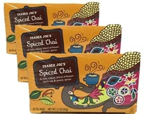 3 Packs Trader Joe's Spiced Chai Black Tea 20 Tea Bags 2.2 oz Each Pack - Picture 1 of 4