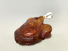 Gift Amber Pendant Carved Natural Baltic Cognac Tortoise Silver 925 2,8g 18238