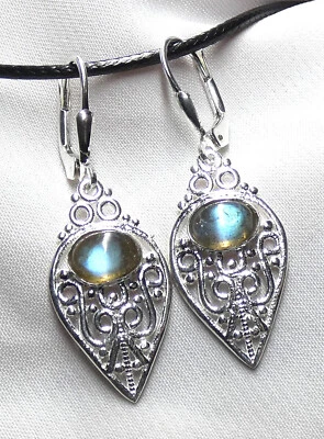 💝Ohrhänger 925 Silber Klappbrisur Labradorit mit intensivem Blau mod. Design💝 - Bild 1 von 4