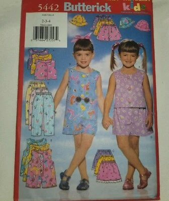 Butterick 5442 Top Shorts Pants Romper Skirt Hat Sewing Pattern Girls 2 3 4 UC - Image 1 of 4