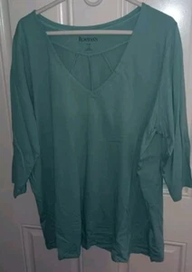 Roaman's Womens Plus Size Shirt 1X (22-24) Light Blue 3/4 Sleeve V Neck - Picture 1 of 5