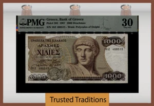 TT PK 202 1987 GREECE BANK of GREECE 1000 DRACHMAI PMG 30 VERY FINE - Picture 1 of 2